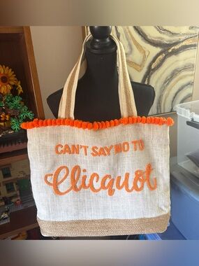 Tiana NY Can't Say No To Clicquot Orange Pom-Pom Tote Bag Beaded